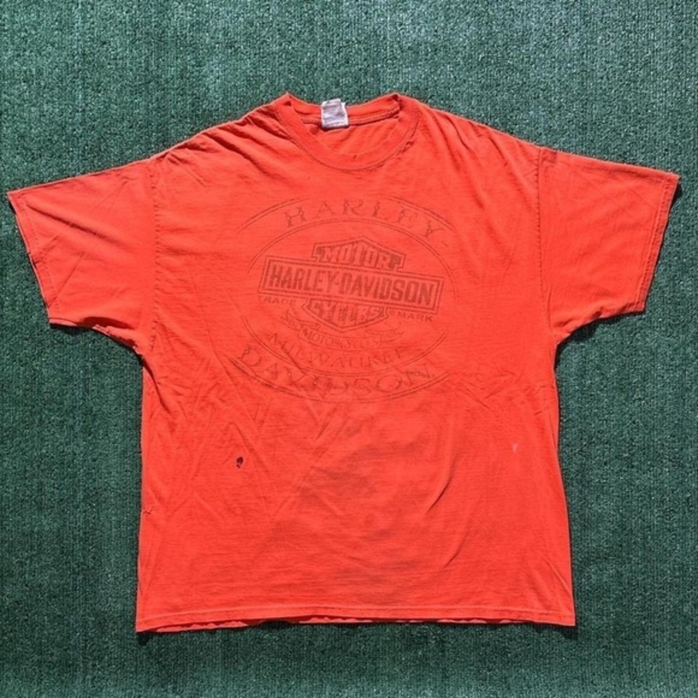 Distressed Harley Davidson orange t-shirt Mens Size XXL